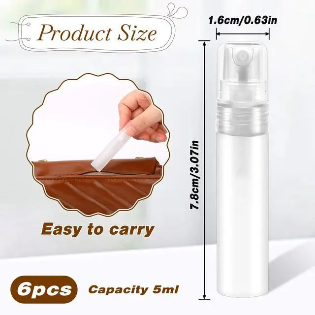 Alt view image 4 of 7 - 6 Pcs 5ml Mini Spray Bottle, Plastic Portable Travel Bottle, Refillable Perfume Sample Bottles, Clear Plastic Spray Bottles Empty, Travel Size SprayBottle for Perfume Essential Pocket EDC, Clear