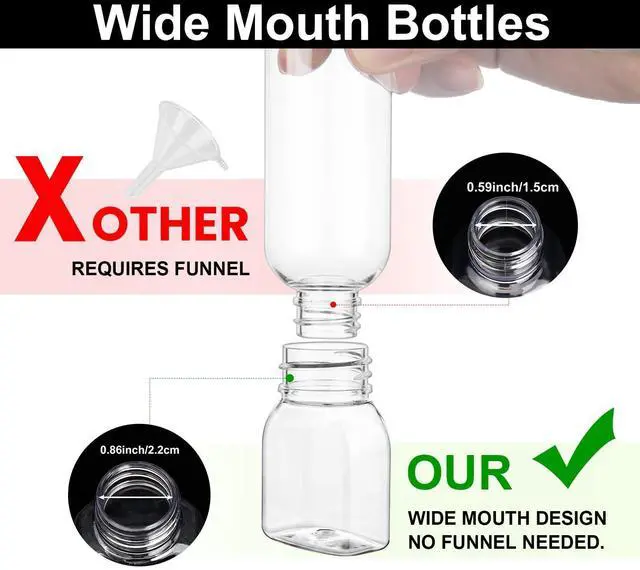 Alt view image 3 of 7 - Travel Bottles for Toiletries 6 Pack 2oz/60ml Leak Proof Travel Size Toiletries TSA Approved Squeeze Bottles with Flip Cap Wide Mouth Containers for Shampoo Conditioner Body Wash(Clear)