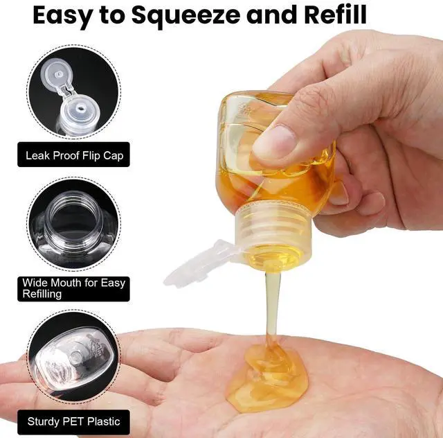 Alt view image 4 of 7 - Travel Bottles for Toiletries 6 Pack 2oz/60ml Leak Proof Travel Size Toiletries TSA Approved Squeeze Bottles with Flip Cap Wide Mouth Containers for Shampoo Conditioner Body Wash(Clear)