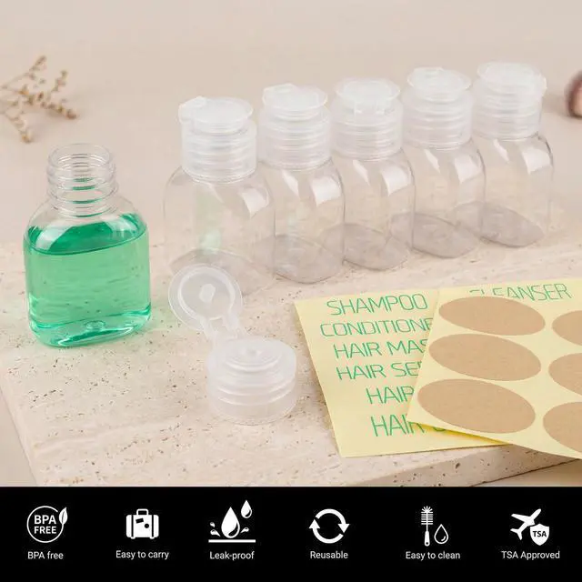 Alt view image 6 of 7 - Travel Bottles for Toiletries 6 Pack 2oz/60ml Leak Proof Travel Size Toiletries TSA Approved Squeeze Bottles with Flip Cap Wide Mouth Containers for Shampoo Conditioner Body Wash(Clear)