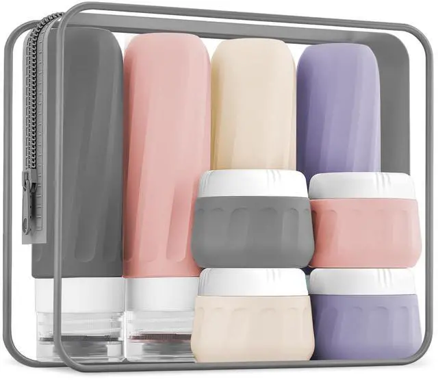 Main image of Travel Bottles for Toiletries 8 Pack, Travel Size Toiletries, Tsa Approved Travel Size Containers 3oz, with Travel Essentials Clear Bag, Leak Proof Silicone Squeezable Creams Jars