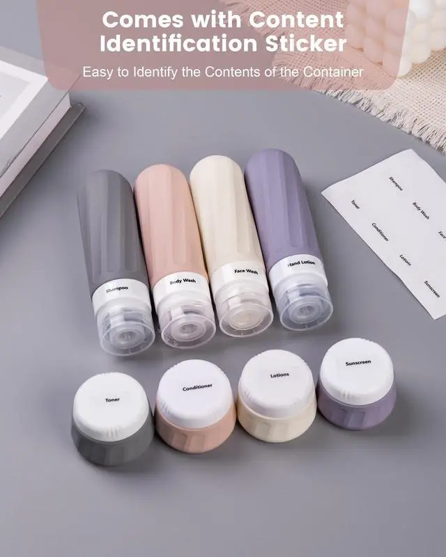 Alt view image 5 of 7 - Travel Bottles for Toiletries 8 Pack, Travel Size Toiletries, Tsa Approved Travel Size Containers 3oz, with Travel Essentials Clear Bag, Leak Proof Silicone Squeezable Creams Jars