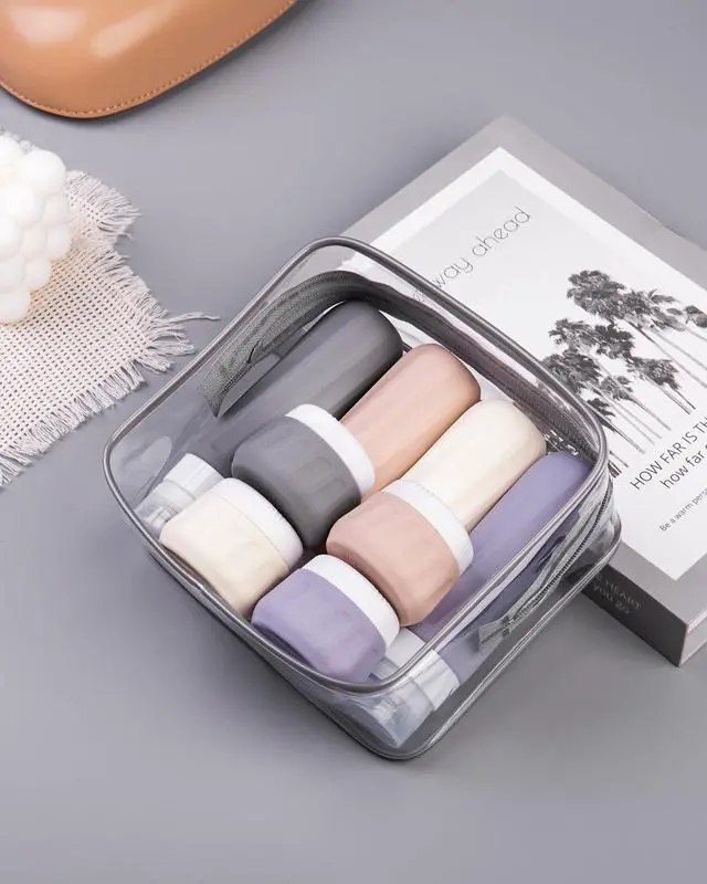 Alt view image 7 of 7 - Travel Bottles for Toiletries 8 Pack, Travel Size Toiletries, Tsa Approved Travel Size Containers 3oz, with Travel Essentials Clear Bag, Leak Proof Silicone Squeezable Creams Jars