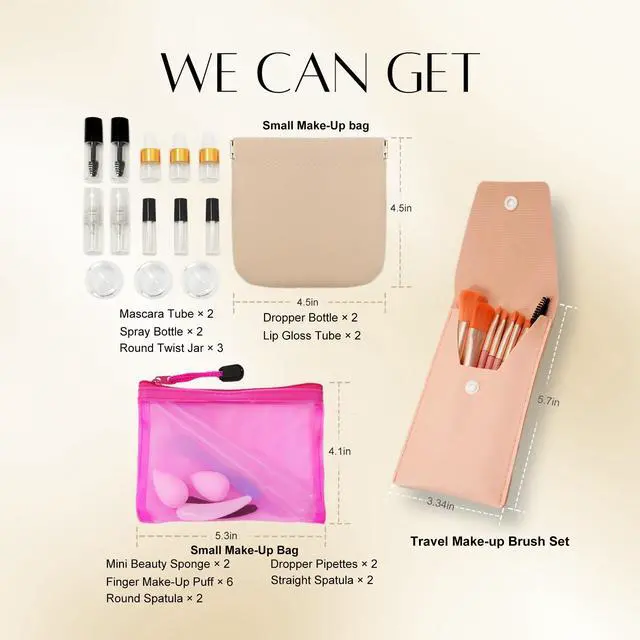 Alt view image 7 of 7 - Gifts for Women - 38 Pcs Mini Travel Makeup Containers Set, Small Empty Container & TSA Approved Travel Bottles Kit with Brushes, fLeak-Proof Cosmetic Jars & Bottles for Travel, and Sample