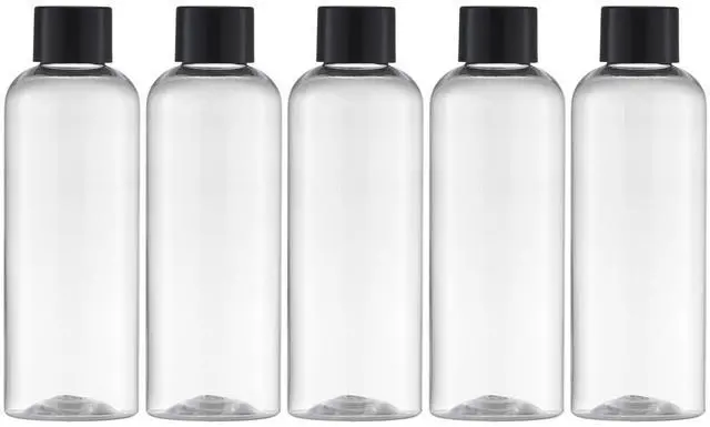 Main image of Plastic Travel Bottles 3.4 oz, Travel Size Containers for Shampoo, Empty Mouthwash Bottles with Black Screw Cap (100ml, Clear)