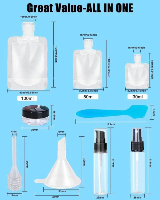 Alt view image 2 of 7 - 17 Pack Travel Pouches for Toiletries,TSA Approved,Portable Containers,Stand Up Pouch,Refillable Travel Accessories for Shampoo Conditioner Lotion Soap Liquids (A-17pcs)