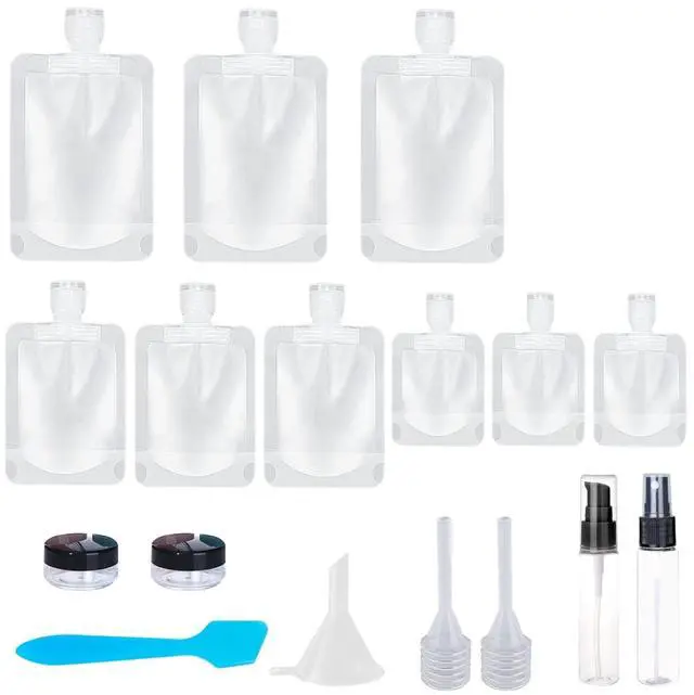Main image of 17 Pack Travel Pouches for Toiletries,TSA Approved,Portable Containers,Stand Up Pouch,Refillable Travel Accessories for Shampoo Conditioner Lotion Soap Liquids (A-17pcs)