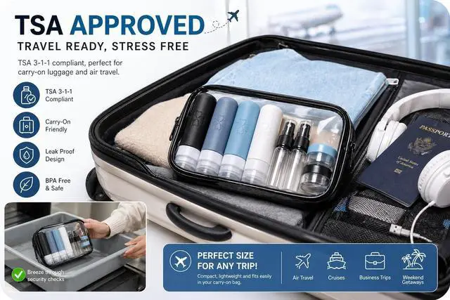 Alt view image 4 of 7 - 18 Pack TSA Approved Travel Bottles for Toiletries Leak Proof Silicone Refillable Containers Set with Toiletry Bag, Squeeze Bottles, Spray Bottles & Cream Jars for Shampoo, Conditioner & Lotion