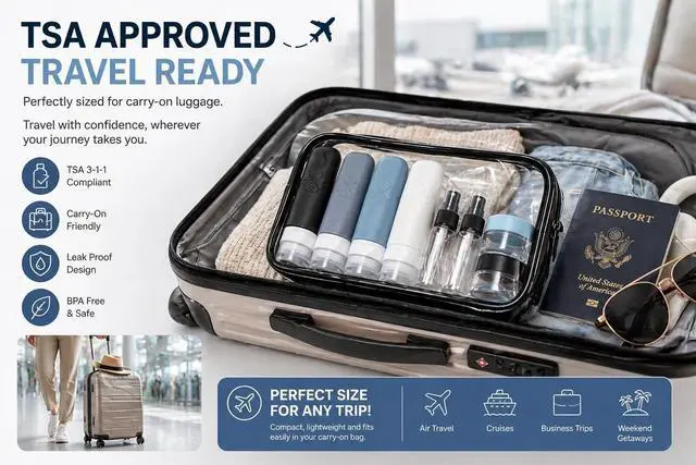 Alt view image 7 of 7 - 18 Pack TSA Approved Travel Bottles for Toiletries Leak Proof Silicone Refillable Containers Set with Toiletry Bag, Squeeze Bottles, Spray Bottles & Cream Jars for Shampoo, Conditioner & Lotion