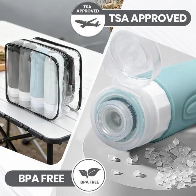Alt view image 6 of 7 - Travel Bottles for Toiletries 8 Pack, TSA Approved Travel Size Toiletries Containers Set, 4 Silicone Leak Proof Refillable Bottles and 4 Creams Jars Accessories Kit W/Clear Bag (GRAY)