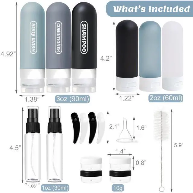 Alt view image 2 of 7 - 20 Pack Travel Bottles Set, TSA Approved Travel Size Toiletries Containers, Leak Proof Shampoo and Conditioner Bottles, Refillable Travel Essentials Toiletry Bottles (Dark Color)