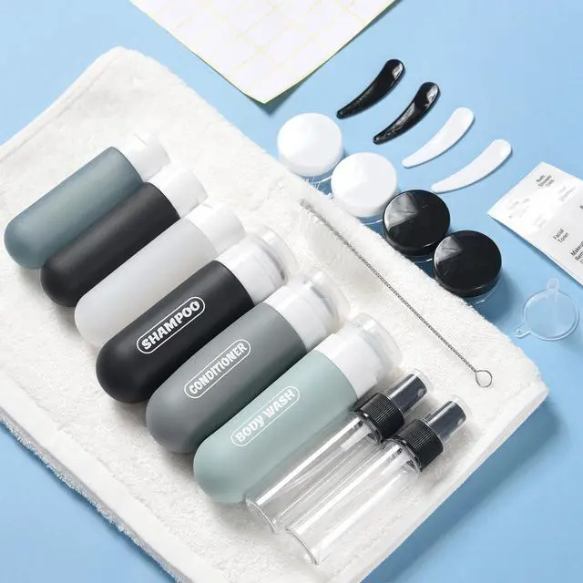 Alt view image 6 of 7 - 20 Pack Travel Bottles Set, TSA Approved Travel Size Toiletries Containers, Leak Proof Shampoo and Conditioner Bottles, Refillable Travel Essentials Toiletry Bottles (Dark Color)