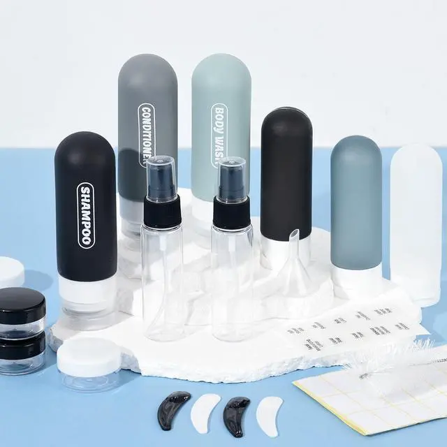 Alt view image 7 of 7 - 20 Pack Travel Bottles Set, TSA Approved Travel Size Toiletries Containers, Leak Proof Shampoo and Conditioner Bottles, Refillable Travel Essentials Toiletry Bottles (Dark Color)