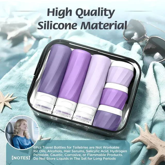 Alt view image 6 of 7 - 6Pcs Travel Bottles for Toiletries, Silicone Travel Size Containers Set