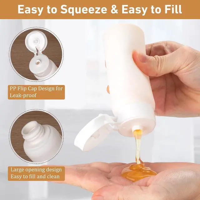 Alt view image 4 of 7 - Travel Bottles for Toiletries 5 PCS 3.38 oz/100ml TSA Approved Leak Proof HDPE Plastic Containers with Pre-Printed Text (No Stickers Needed), Refillable Squeeze Bottle for Shampoo & Lotion