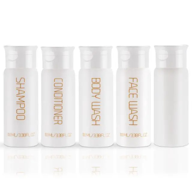 Alt view image 7 of 7 - Travel Bottles for Toiletries 5 PCS 3.38 oz/100ml TSA Approved Leak Proof HDPE Plastic Containers with Pre-Printed Text (No Stickers Needed), Refillable Squeeze Bottle for Shampoo & Lotion