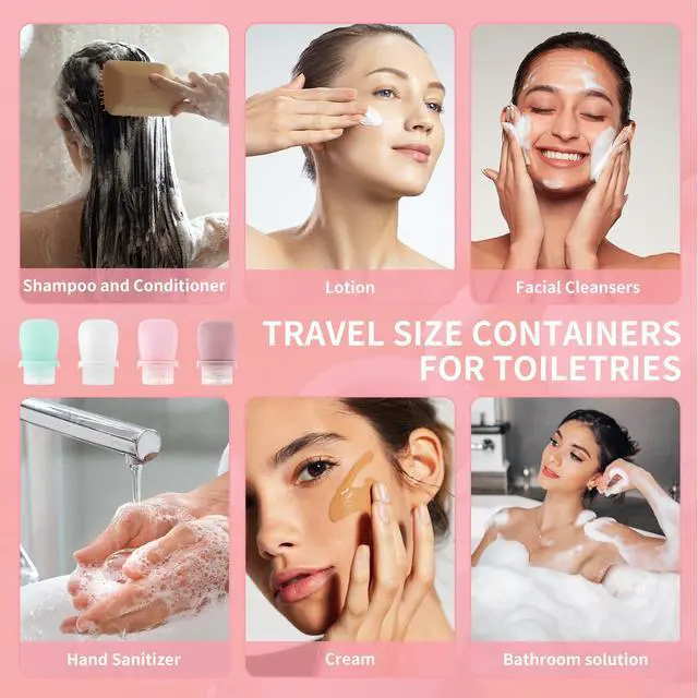 Alt view image 4 of 7 - 4 Pack 1oz Silicone Travel Bottles Leak Proof Squeeze Bottles For Toiletries Shampoo Conditioner Lotion Salad Dressing Travel Size Containers