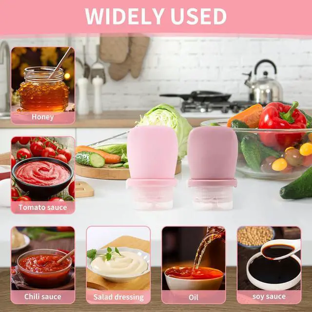 Alt view image 5 of 7 - 4 Pack 1oz Silicone Travel Bottles Leak Proof Squeeze Bottles For Toiletries Shampoo Conditioner Lotion Salad Dressing Travel Size Containers