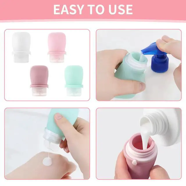 Alt view image 6 of 7 - 4 Pack 1oz Silicone Travel Bottles Leak Proof Squeeze Bottles For Toiletries Shampoo Conditioner Lotion Salad Dressing Travel Size Containers
