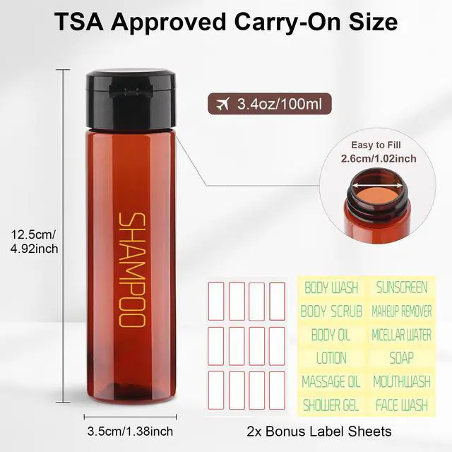 Alt view image 2 of 7 - 3.4oz Travel Bottles for Toiletries 5 Pack Brown Shampoo Bottles