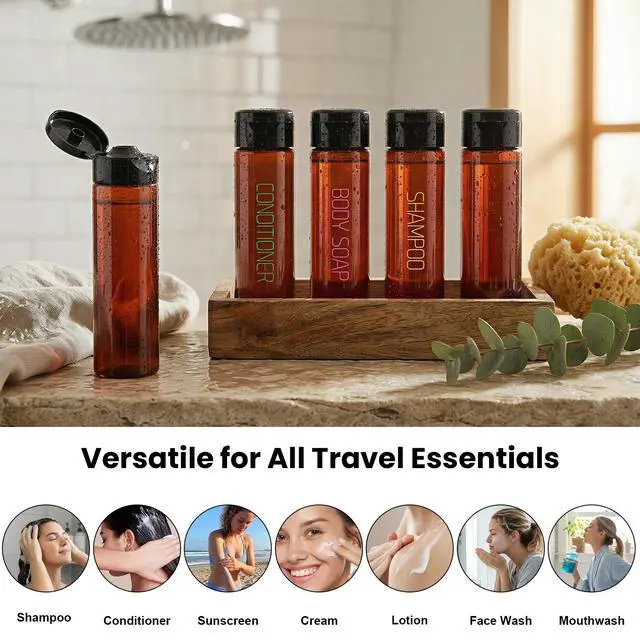 Alt view image 6 of 7 - 3.4oz Travel Bottles for Toiletries 5 Pack Brown Shampoo Bottles
