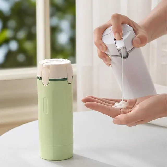 Alt view image 6 of 7 - 4-in-1 30ML Travel Size Dispenser Toiletries Bottles, Leak-Proof Refillable Containers Dispensers Labels Portable Toiletry Organizer Cup for Shampoo, Lotion, Soap Travel Essentials Green
