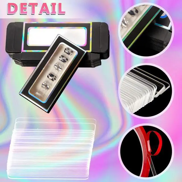 Alt view image 5 of 7 - 60 Pcs Empty Press on Nails Packaging Box Set 30 Clear Glitter Paper Eyelash Storage Box and 30 Acrylic Nail Display Stand Holder with 1 Red Double Sided Tapes for Salon Home Office