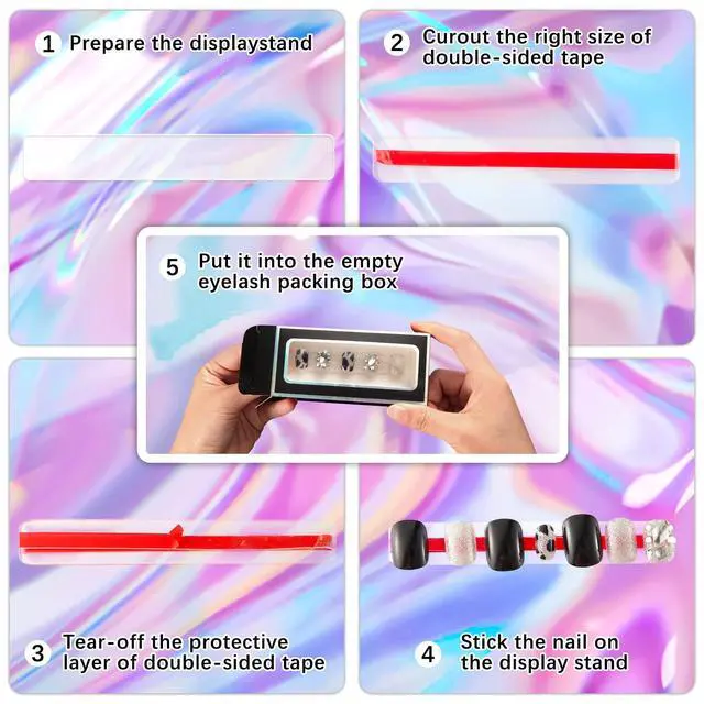 Alt view image 7 of 7 - 60 Pcs Empty Press on Nails Packaging Box Set 30 Clear Glitter Paper Eyelash Storage Box and 30 Acrylic Nail Display Stand Holder with 1 Red Double Sided Tapes for Salon Home Office