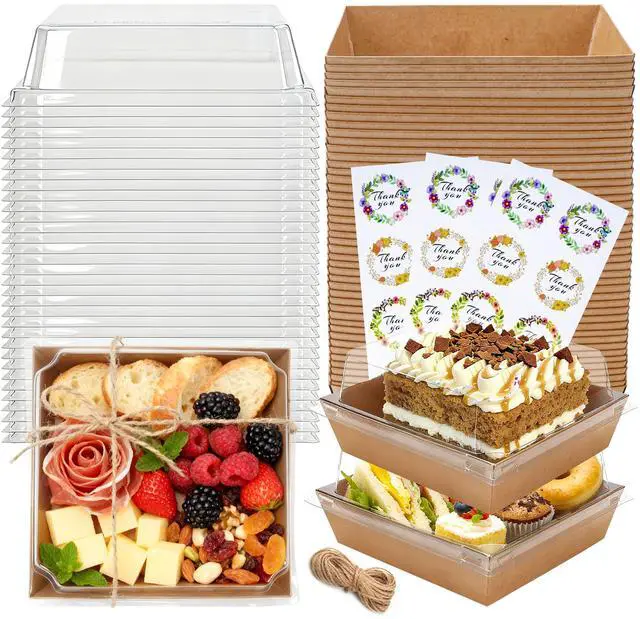 Main image of 50 Pack Brown Lidded Grazing Boxes 5.3x4.9x2.5in for Picnic Bites