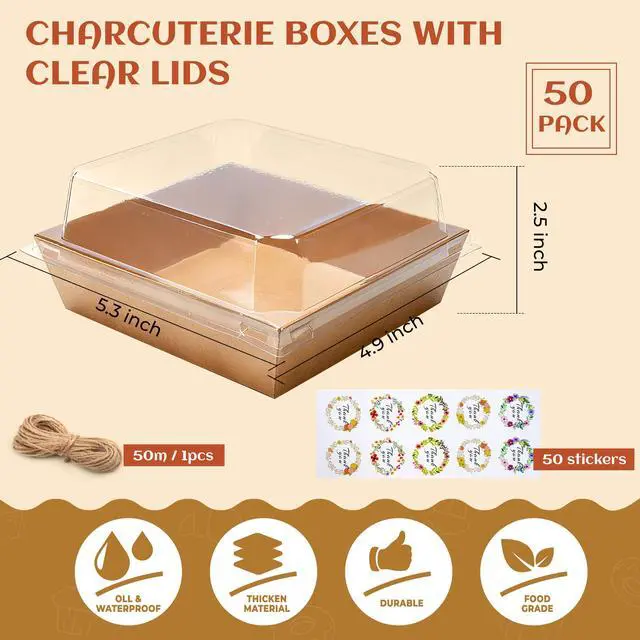 Alt view image 4 of 7 - 50 Pack Brown Lidded Grazing Boxes 5.3x4.9x2.5in for Picnic Bites