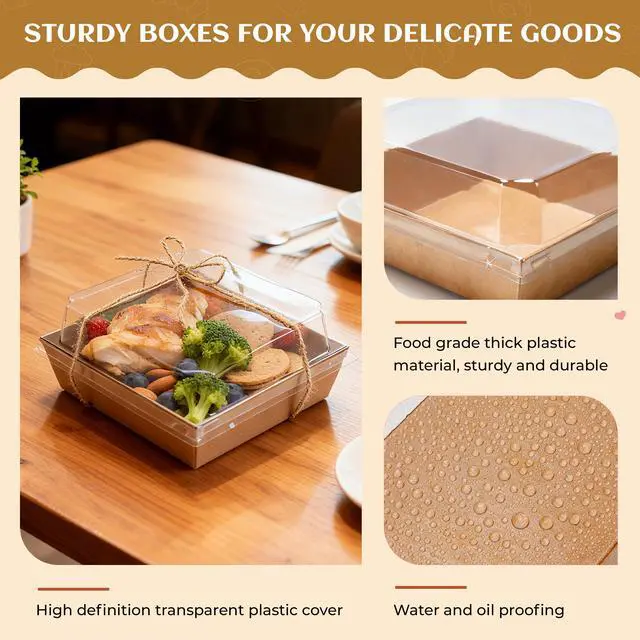 Alt view image 6 of 7 - 50 Pack Brown Lidded Grazing Boxes 5.3x4.9x2.5in for Picnic Bites