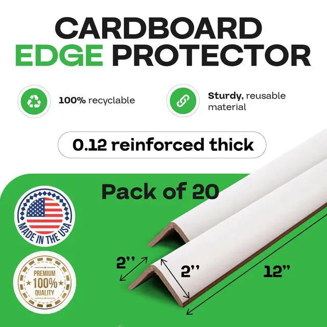 Alt view image 2 of 7 - 2 x 2 x 12 Cardboard Edge Protector (Pack of 20) - Corner Protectors for Shipping, Storage, & Moving Reinforced Corner Guard Protection for Pallets, Wall Corners, & Furniture