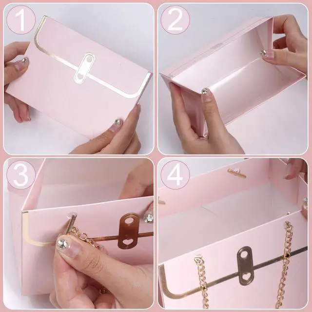 Alt view image 4 of 6 - 6pcs Flower Paper Gift Box Bouquet Storage Bucket Handbag with Metal Chain Flower Boxes for Arrangements Wedding Valentine's Mother's Day Birthday Bridal Showe