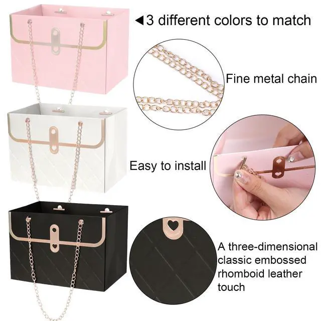 Alt view image 3 of 6 - 6pcs Flower Paper Gift Box Bouquet Storage Bucket Handbag with Metal Chain Flower Boxes for Arrangements Wedding Valentine's Mother's Day Birthday Bridal Showe