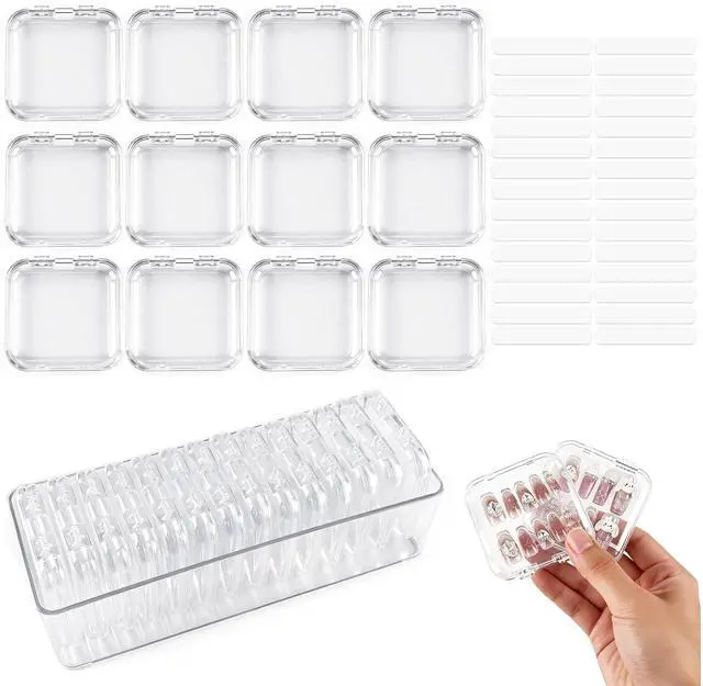 Main image of 14Pcs Press on Nail Storage Box with 30Pcs Adhesive Double Sided Tape, Press on Nails Packaging Fake Nail Storage Case for Fake Nail Storage Nail Display Nail Salon(Clear)