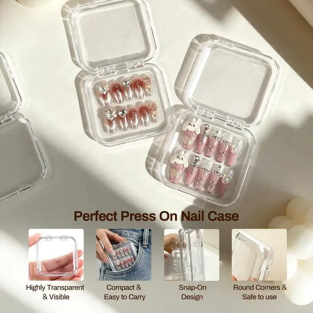 Alt view image 5 of 7 - 14Pcs Press on Nail Storage Box with 30Pcs Adhesive Double Sided Tape, Press on Nails Packaging Fake Nail Storage Case for Fake Nail Storage Nail Display Nail Salon(Clear)