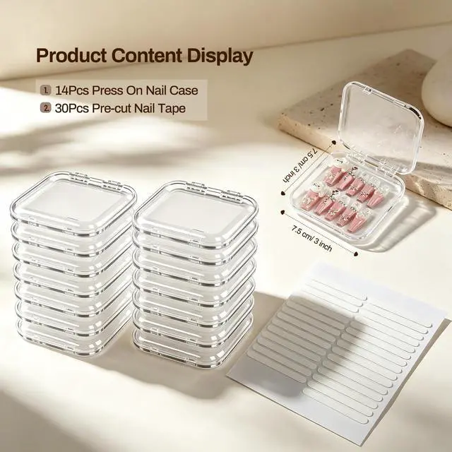 Alt view image 7 of 7 - 14Pcs Press on Nail Storage Box with 30Pcs Adhesive Double Sided Tape, Press on Nails Packaging Fake Nail Storage Case for Fake Nail Storage Nail Display Nail Salon(Clear)