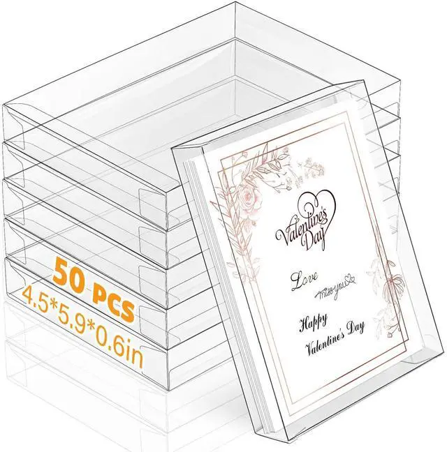 Main image of 50 Pcs Clear Card Box Greeting Card Storage Boxes Clear Plastic Picture Display for Greeting Cards 4.5 x 5.9 x 0.6 Photo Storage Box Rectangle Small Boxes for Favors