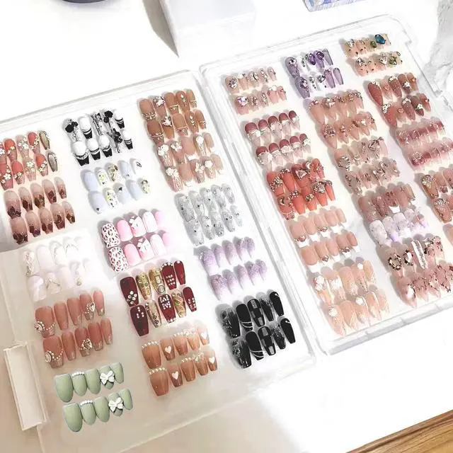 Alt view image 3 of 7 - Large Compact Transparent Press-On Nail Storage Box (12 * 9 * 0.8 inch) - 600 Pieces Capacity - Press-On Nail Organizer & Display Storage Box