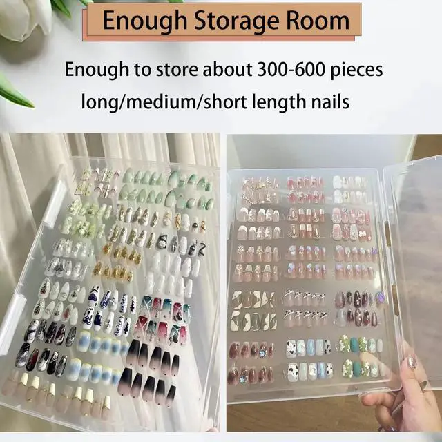 Alt view image 7 of 7 - Large Compact Transparent Press-On Nail Storage Box (12 * 9 * 0.8 inch) - 600 Pieces Capacity - Press-On Nail Organizer & Display Storage Box