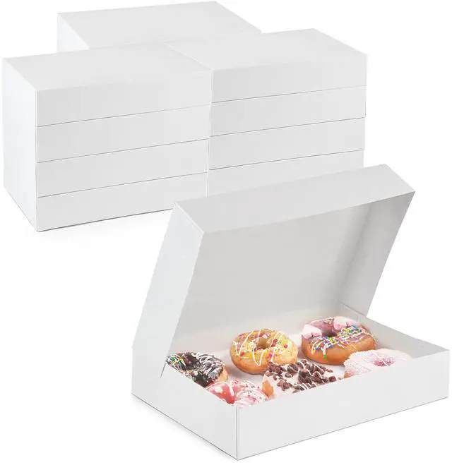 Main image of 25 Pack 12x8x2.25'' White Bakery Box - Holds 6 Donuts, Auto-Popup Cardboard Gift Packaging and Baking Containers, Cookies, Brownies, Pastry and Bread Boxes