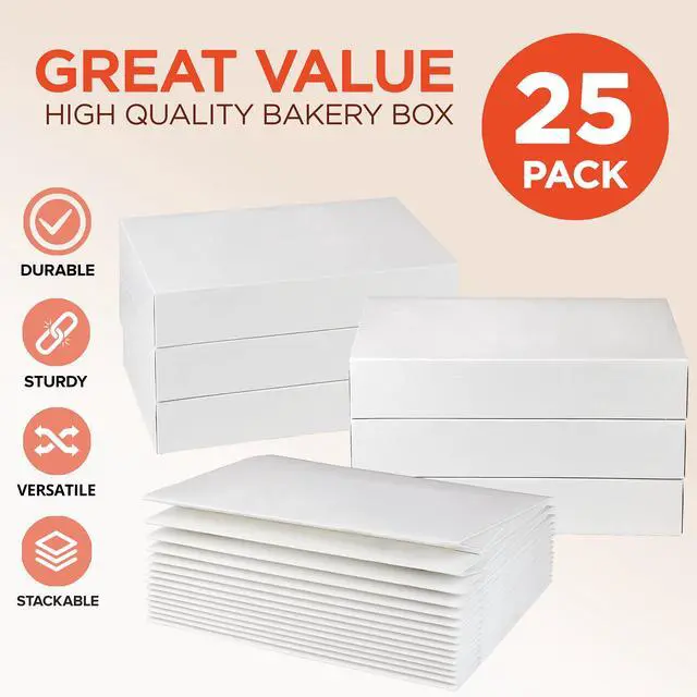 Alt view image 3 of 7 - 25 Pack 12x8x2.25'' White Bakery Box - Holds 6 Donuts, Auto-Popup Cardboard Gift Packaging and Baking Containers, Cookies, Brownies, Pastry and Bread Boxes