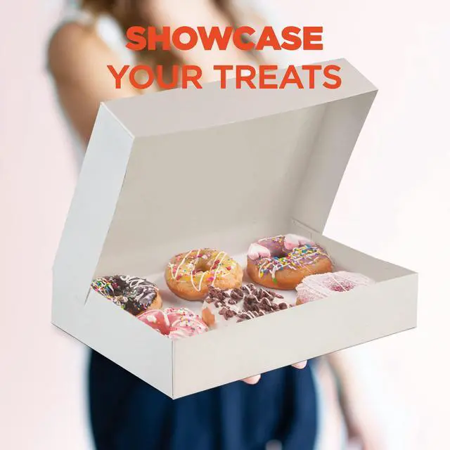 Alt view image 5 of 7 - 25 Pack 12x8x2.25'' White Bakery Box - Holds 6 Donuts, Auto-Popup Cardboard Gift Packaging and Baking Containers, Cookies, Brownies, Pastry and Bread Boxes