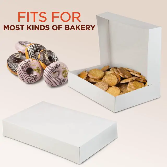 Alt view image 7 of 7 - 25 Pack 12x8x2.25'' White Bakery Box - Holds 6 Donuts, Auto-Popup Cardboard Gift Packaging and Baking Containers, Cookies, Brownies, Pastry and Bread Boxes