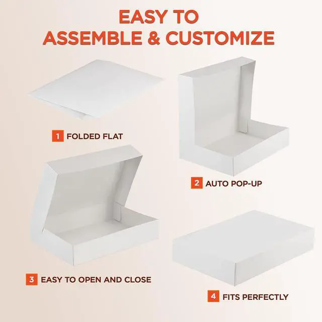 Alt view image 4 of 7 - 25 Pack 12x8x2.25'' White Bakery Box - Holds 6 Donuts, Auto-Popup Cardboard Gift Packaging and Baking Containers, Cookies, Brownies, Pastry and Bread Boxes