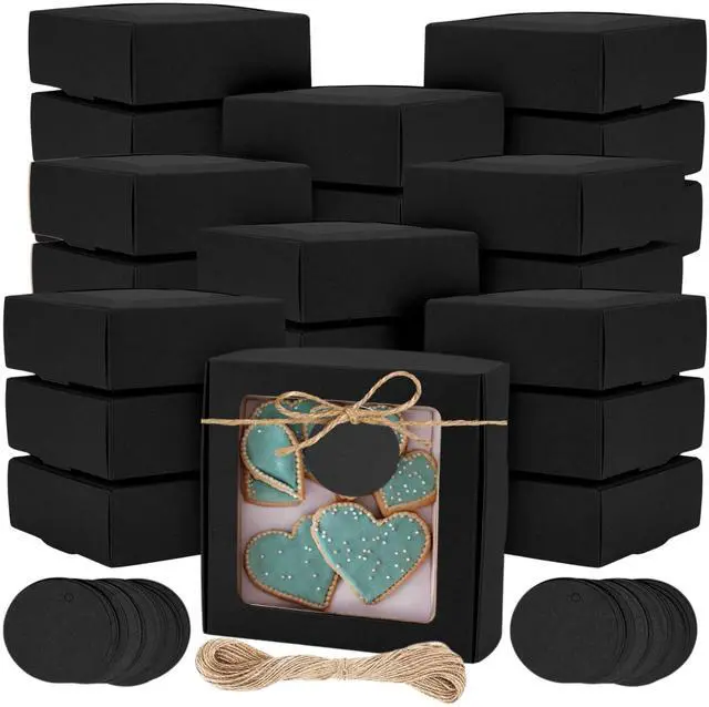 Main image of 30PCS Cookie Boxes Black with Window - 4.13 x 4.13 x 1.18 Inch Durable Packaging for Baked Goods Small Bakery Containers for Pastries Gift Giving Bulk Food Storage Elegant Display for Desserts
