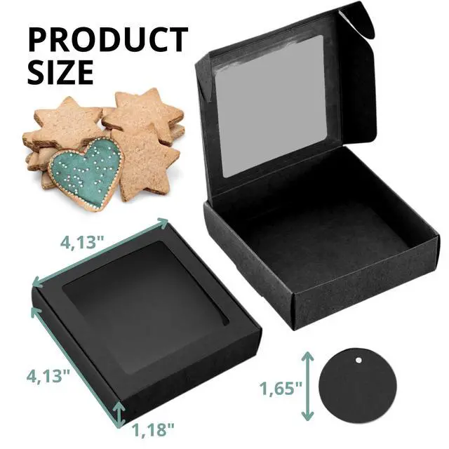 Alt view image 2 of 7 - 30PCS Cookie Boxes Black with Window - 4.13 x 4.13 x 1.18 Inch Durable Packaging for Baked Goods Small Bakery Containers for Pastries Gift Giving Bulk Food Storage Elegant Display for Desserts