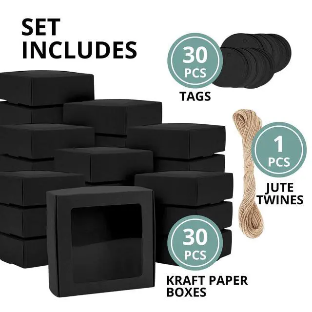 Alt view image 4 of 7 - 30PCS Cookie Boxes Black with Window - 4.13 x 4.13 x 1.18 Inch Durable Packaging for Baked Goods Small Bakery Containers for Pastries Gift Giving Bulk Food Storage Elegant Display for Desserts