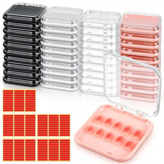 Main image of 40Pcs Press On Nail Packaging Box Fake Nails Storage Container Organizer Case Transparent False Nail Display Box with 150Pcs Adhesive Double Sided Tape for Home Nail Art Salon Business Supplies