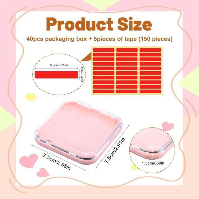 Alt view image 2 of 7 - 40Pcs Press On Nail Packaging Box Fake Nails Storage Container Organizer Case Transparent False Nail Display Box with 150Pcs Adhesive Double Sided Tape for Home Nail Art Salon Business Supplies